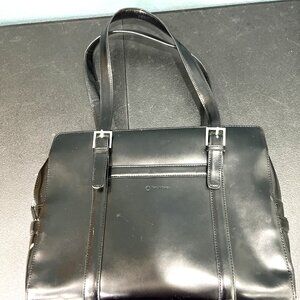 Franklin Covey Black Leather Business‎ Tote Bag Work Laptop Briefcase